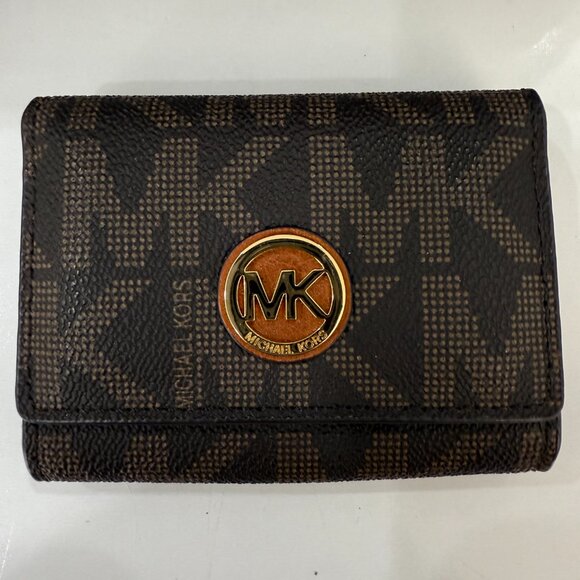 Michael Kors Jet Set Travel Brown Top Zip MK Signature Purse w/ Wallet - Picture 12 of 14